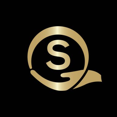 S harfi üzerinde el bakım logosu şablonu. S harfi, S logosu tasarım vektör şablonu..