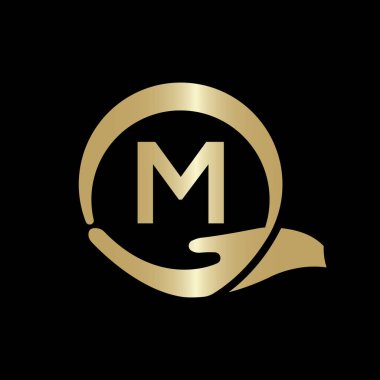 M harfi üzerinde el bakım logosu şablonu yaratıcı M logosu tasarım vektör şablonu