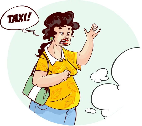 Femme Prenant Taxi Avec Illustration Vectorielle Bagages — Image vectorielle
