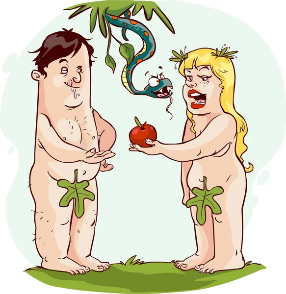 Vector Illustration Adam Eve — Stock Vector