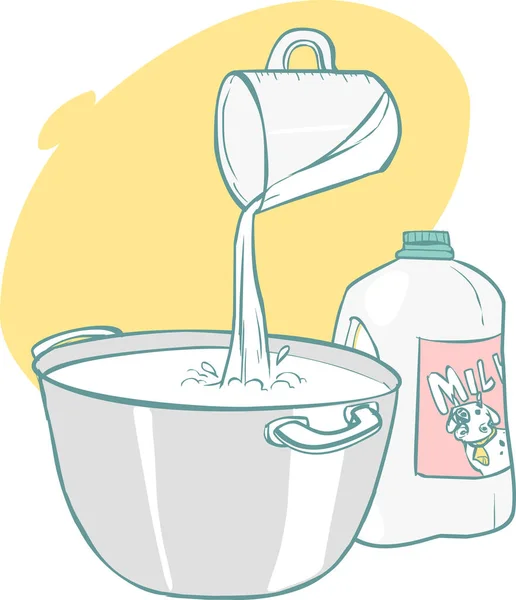 牛乳を鍋に注ぎ — ストックベクタ