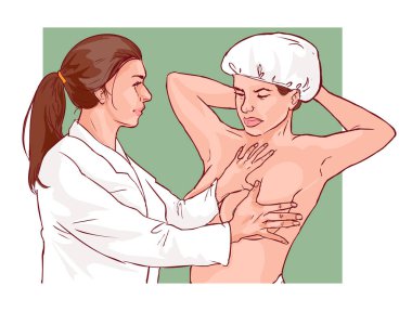 meme kanseri muayenesi, bir doktor ve belirtiler vektör çizim