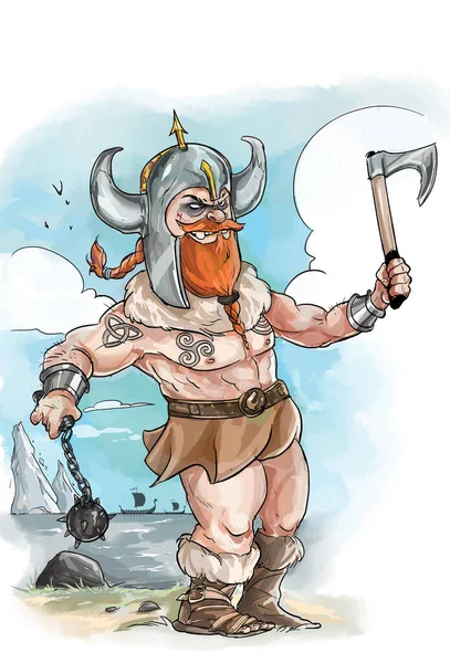 Karikatur Eines Wikinger Kriegers — Stockfoto