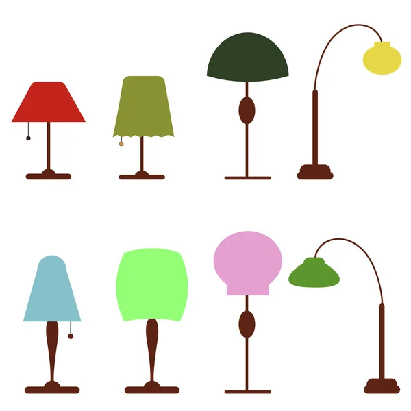 Lámparas muebles conjunto luz diseño vector eléctrico ilustración. — Vector de stock