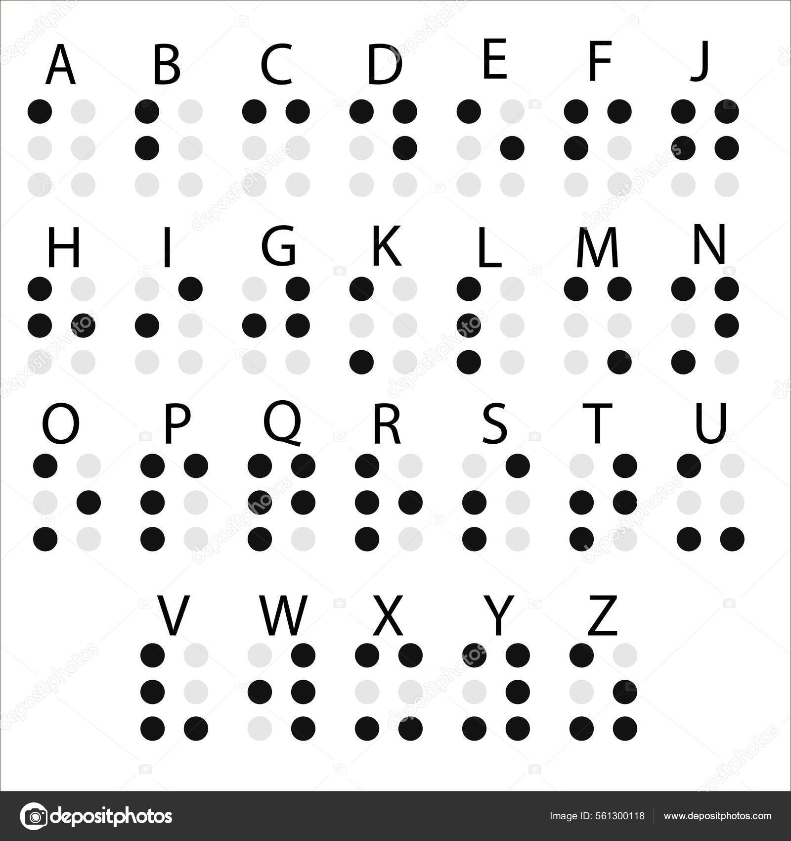 Braille English alphabet letters. Writing signs system for blind or