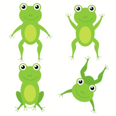 Çizgi film kurbağaları. Yeşil şirin kurbağalar.