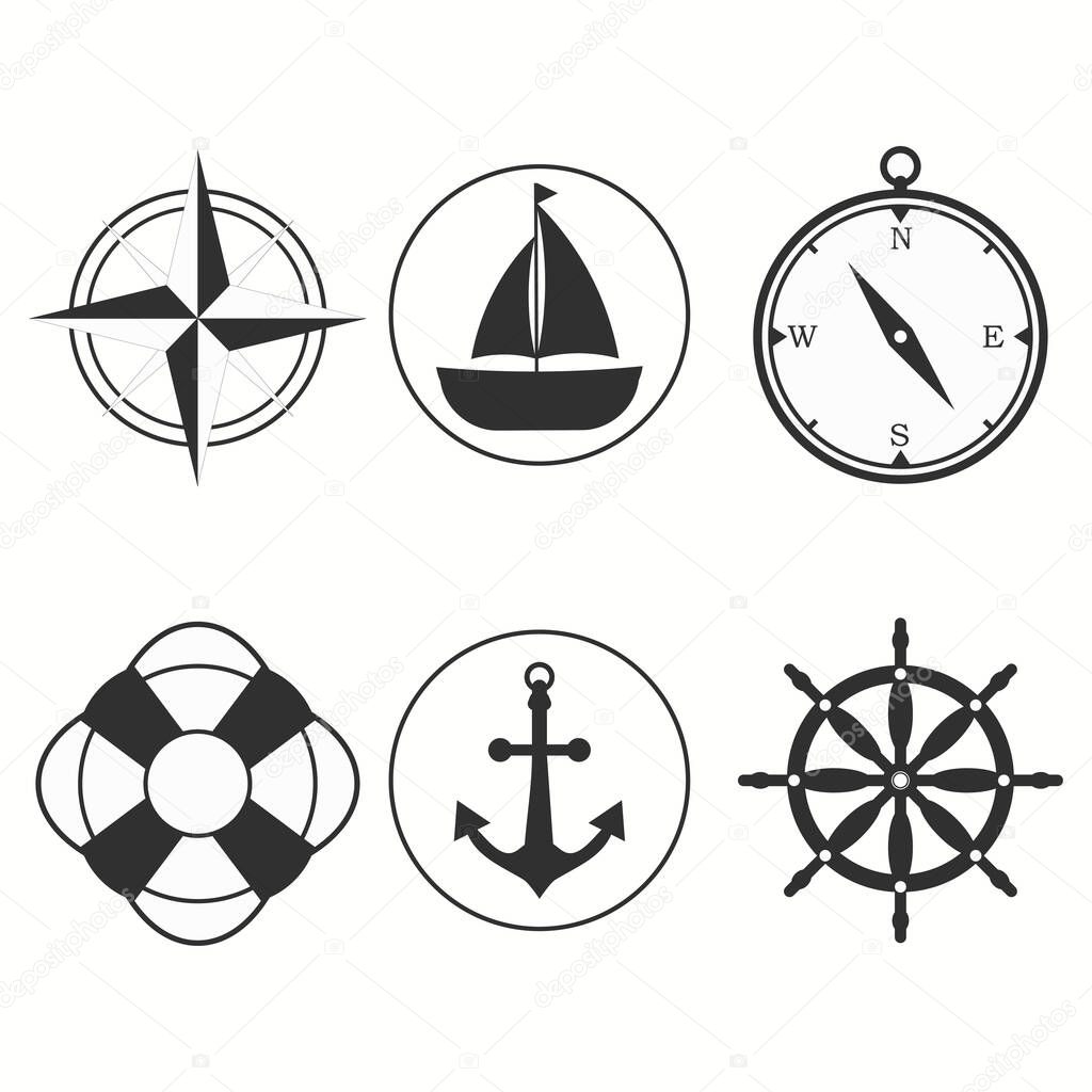 Set of marine icons isolated on white background