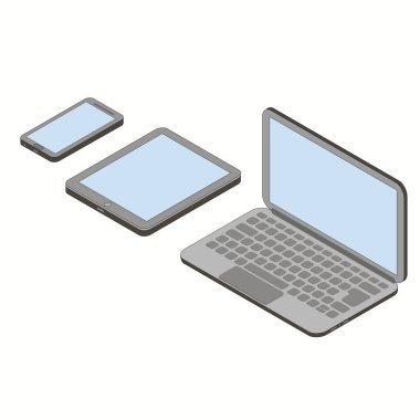 İzometrik dizüstü bilgisayar, tablet bilgisayar ve akıllı telefon seti