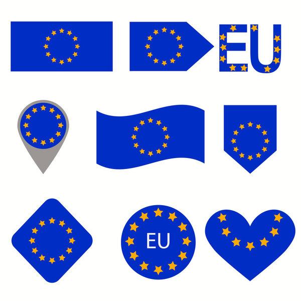 Set of vector icons with European Union flag