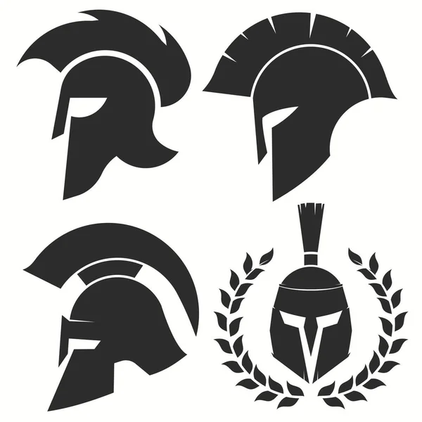 斯巴达头盔战士的标志标志标志标志的标志设置 矢量说明 — 图库矢量图片
