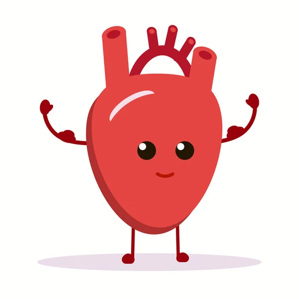 Cute cartoon smiling healthy heart character happy emoji emotion. Funny circulatory organ cardiology — Image vectorielle
