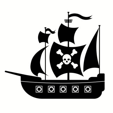 Pirate ship with skull with crossed bones on the sail. Vector