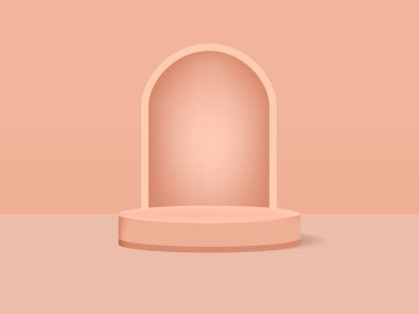 Kemer şekilli modern kahverengi silindir kaide podyumu. Soyut kahverengi renk, asgari duvar manzarası. Kozmetik ürün sunumu. Vektör