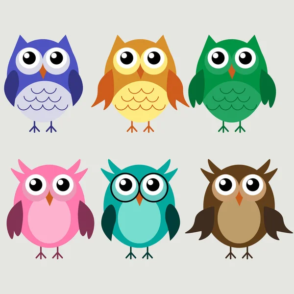 Set Cute Cartoon Owls Vector — Stock Vector