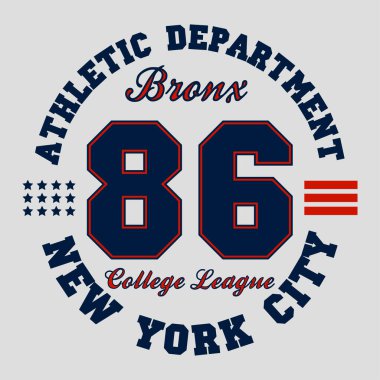 New York, Bronx, kolej ligi tipografisi. Tişört tasarımı için atletik baskı. Vektör illüstrasyonu