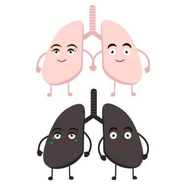 Sad suffering sick cute and healthy happy lungs. Vector
