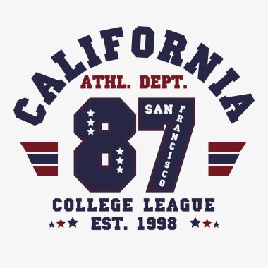 College league print for t-shirt design. California typography graphics for college appare. Vector illustration