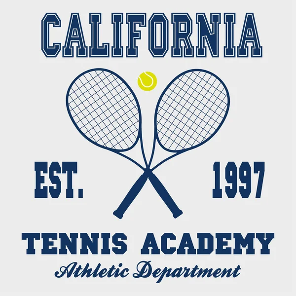 Vêtements Sport Tennis Avec Raquette Balle Emblème Typographique Pour Shirt — Image vectorielle