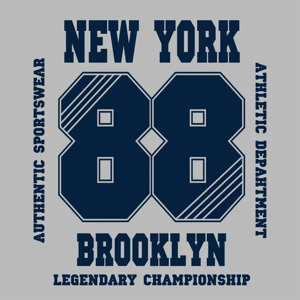 ニューヨーク ブルックリン スポーツはタイポグラフィ エンブレム Tシャツ スタンプ グラフィック ティー プリント アスレチック — ストックベクタ