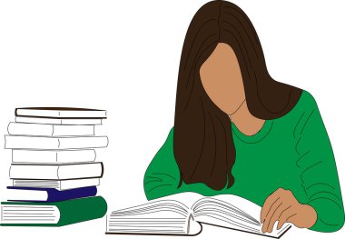 Bir kız kitap okuyor, bir kız öğrenci okuyor.