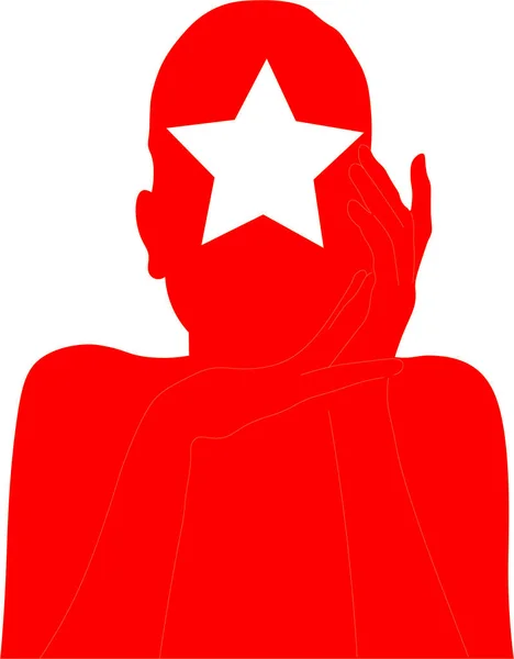 Silhueta Vermelha Uma Menina Com Uma Estrela Testa — Fotografia de Stock