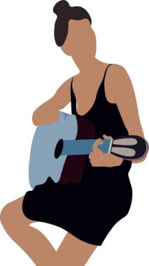 Yazın plajda getara oynayan kız.