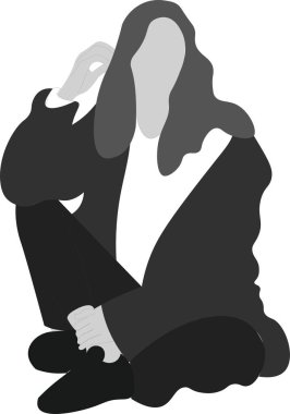 Depresyondaki bir kızın siyah beyaz çizimi.