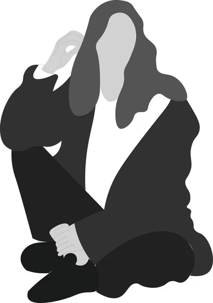 Black White Illustration Girl Girl Thinks Depression — стоковое фото