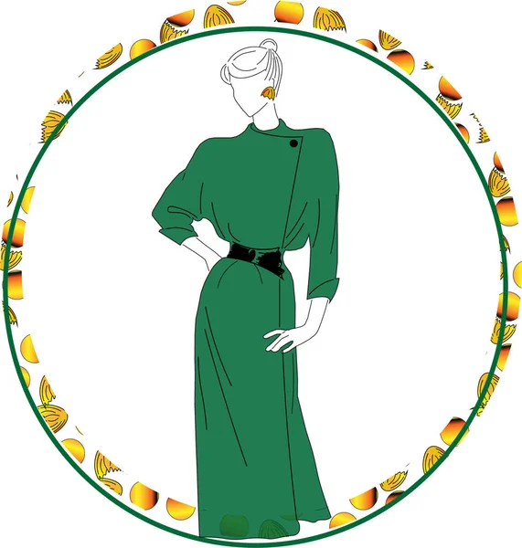 Girl Green Dress Fashion Illustration — Stock Photo, Image