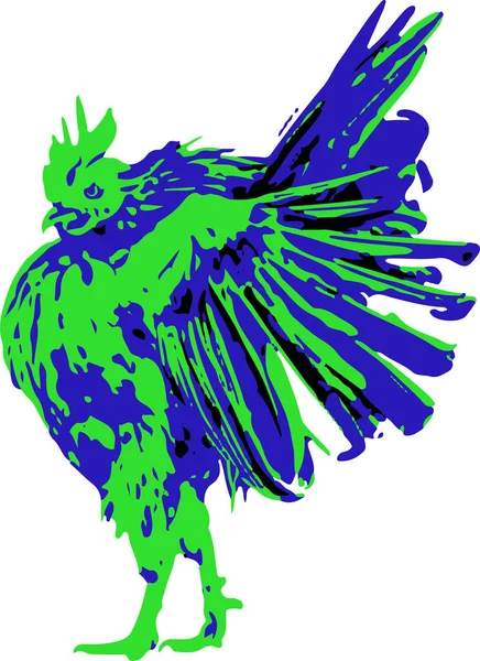 Ilustrace Zelená Modrá Kohout Zelená Slepice — Stock fotografie