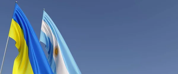 Флаги Аргентины Украины Флагштоках Сбоку Флаги Синем Фоне Место Смс — стоковое фото