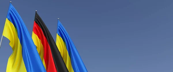 Bandeiras Ucrânia Alemanha Postes Bandeira Nas Laterais Bandeiras Fundo Azul — Fotografia de Stock