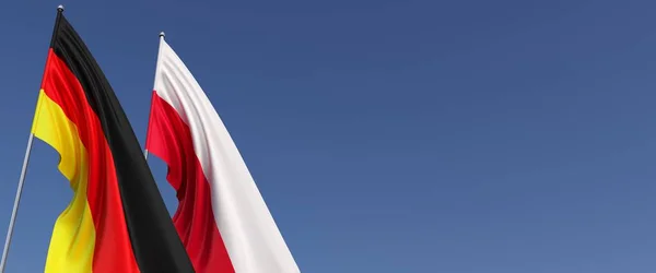 Flaggen Von Polen Und Deutschland Fahnenmasten Den Seiten Flaggen Auf — Stockfoto