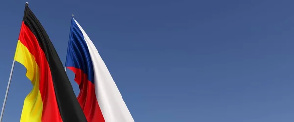 Németország Cseh Köztársaság Zászlói Zászlórúdon Kék Hátterű Zászlók Helyet Sms — Stock Fotó