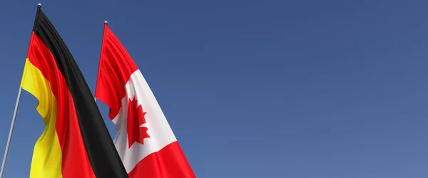 Németország Kanada Zászlói Zászlórúdon Kék Hátterű Zászlók Helyet Sms Nek — Stock Fotó