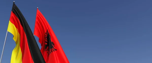 Németország Albánia Zászlói Zászlórúdon Kék Hátterű Zászlók Helyet Sms Nek — Stock Fotó