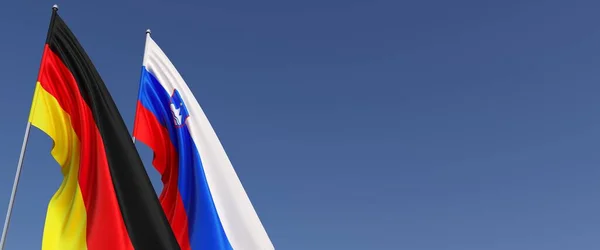 Németország Szlovénia Zászlói Zászlórúdon Kék Hátterű Zászlók Helyet Sms Nek — Stock Fotó