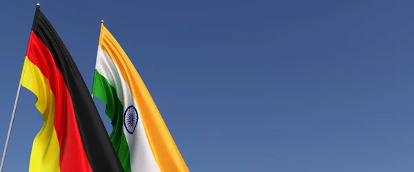 Németország India Zászlói Zászlórúdon Kék Hátterű Zászlók Helyet Sms Nek — Stock Fotó