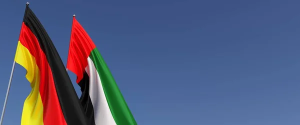 Bandeiras Alemanha Dos Emirados Árabes Unidos Mastins Laterais Bandeiras Fundo — Fotografia de Stock