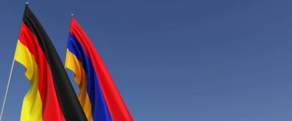 Bandeiras Alemanha Armênia Mastins Bandeira Lado Bandeiras Fundo Azul Lugar — Fotografia de Stock