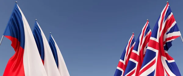 Tres Banderas Del Reino Unido República Checa Asta Bandera Los —  Fotos de Stock