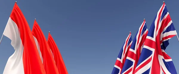 Banderas Gran Bretaña Indonesia Asta Bandera Los Lados Banderas Sobre —  Fotos de Stock