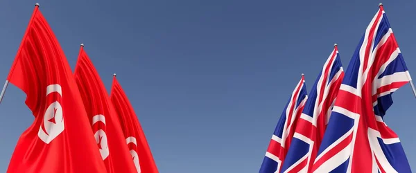Banderas Del Reino Unido Túnez Asta Bandera Los Lados Seis —  Fotos de Stock