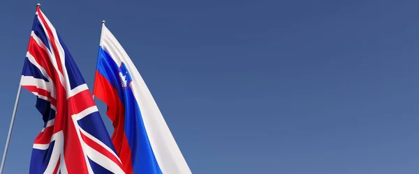 Banderas Del Reino Unido Eslovenia Asta Bandera Lateral Banderas Sobre —  Fotos de Stock