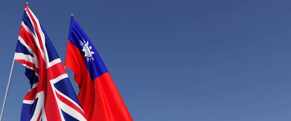 Banderas Del Reino Unido Taiwán Asta Bandera Lateral Banderas Sobre —  Fotos de Stock