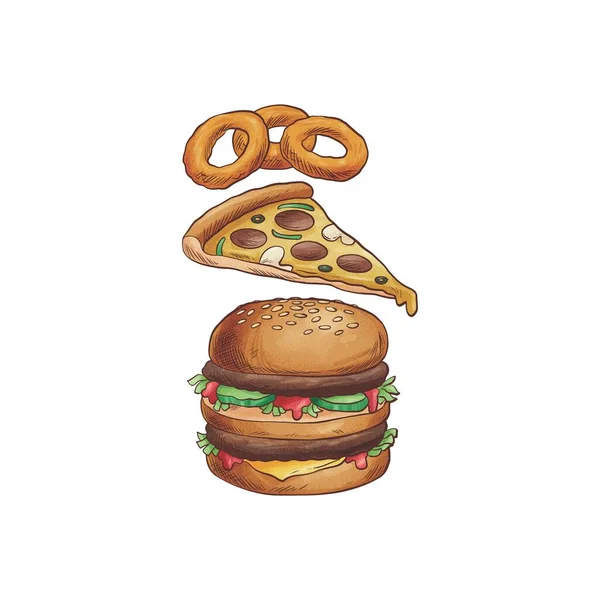 Voedsel Menu Thema Vector Design Zoals Hamburgers Pizza Enz — Stockvector