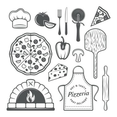 Pizza yemek temalı bir vektör veya logo tasarımı pizza şirketlerinin markalarını etiketlemek için uygundur