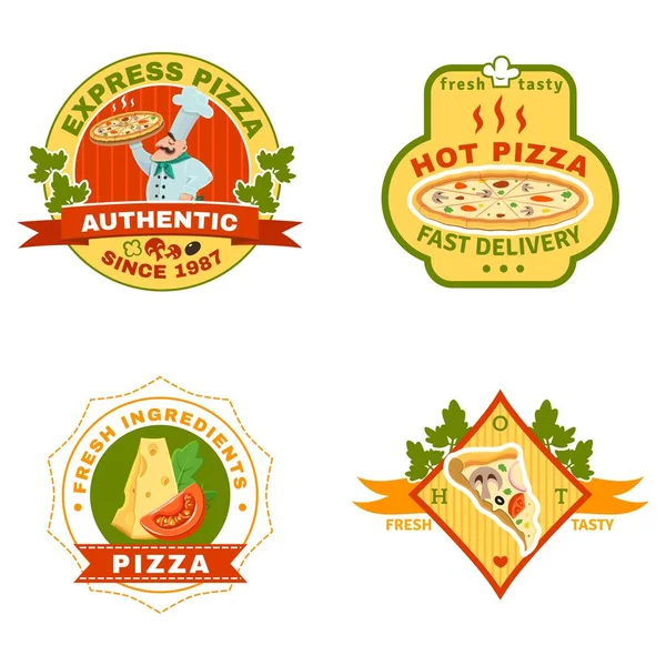 Vettore Tema Pizza Cibo Logo Design Adatto Etichettare Marchi Business — Vettoriale Stock