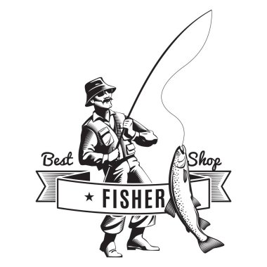Basit balıkçılık temalı vektör veya logo tasarımı