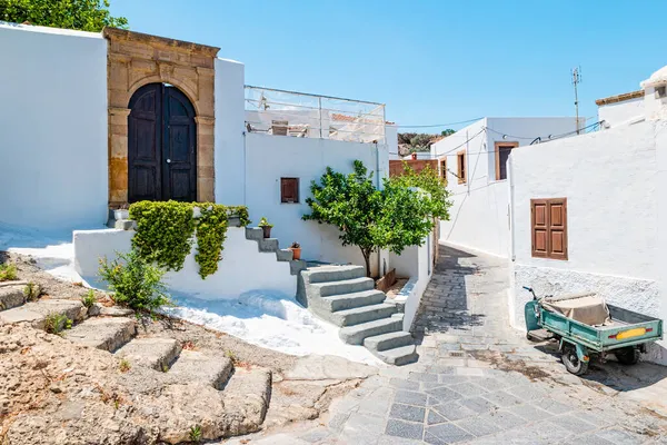 White Lindos Street Rhodes Island Greece — Stock fotografie